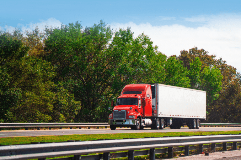 Red truck on highway