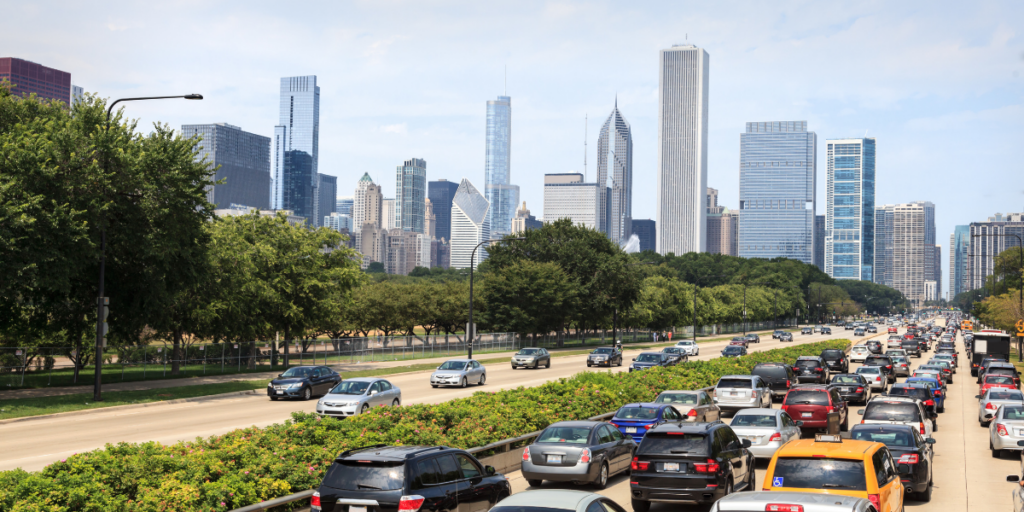 Traffic driving into Downtown Chicago