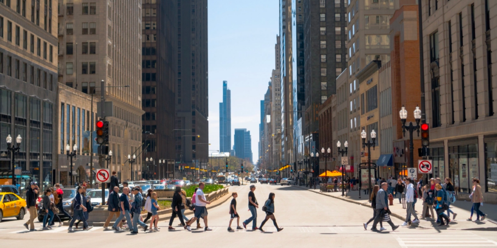 Chicago pedestrians on crosswalk