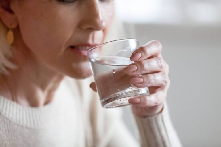 A woman drinking water