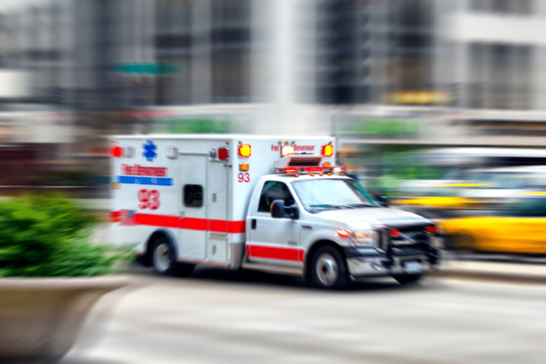 Chicago ambulance driving quickly through the city