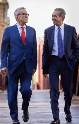 Steve Levin and John Perconti walking through Chicago, IL