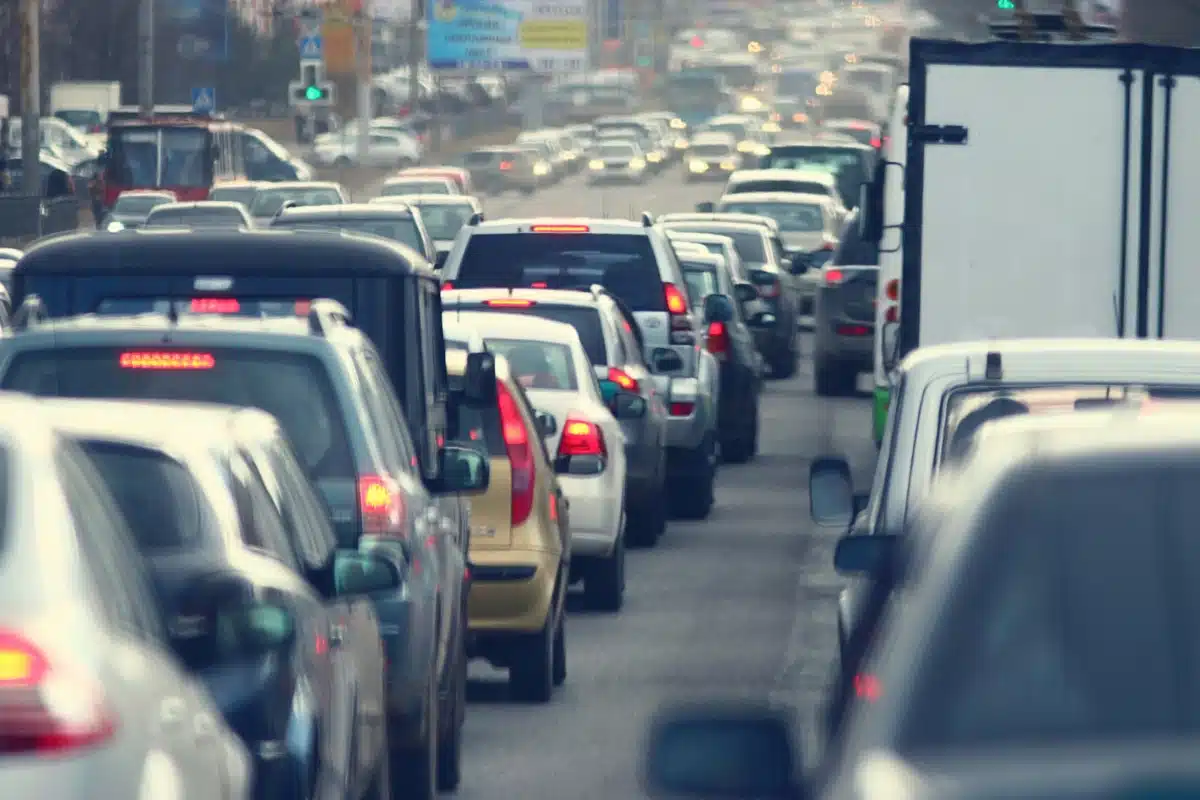 Heavy traffic congestion on urban city street during daytime RetryClaude can make mistakes. Please double-check responses.