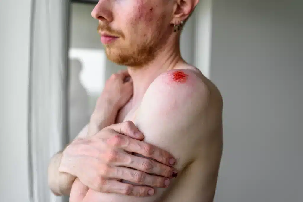 man with many wounds on skin