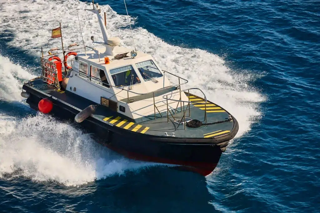 Pilot vessel operating on the sea near a harbor