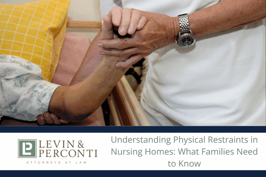 Man wearing a watch holding the arm of an elderly person with a bruised arm in a hospital bed