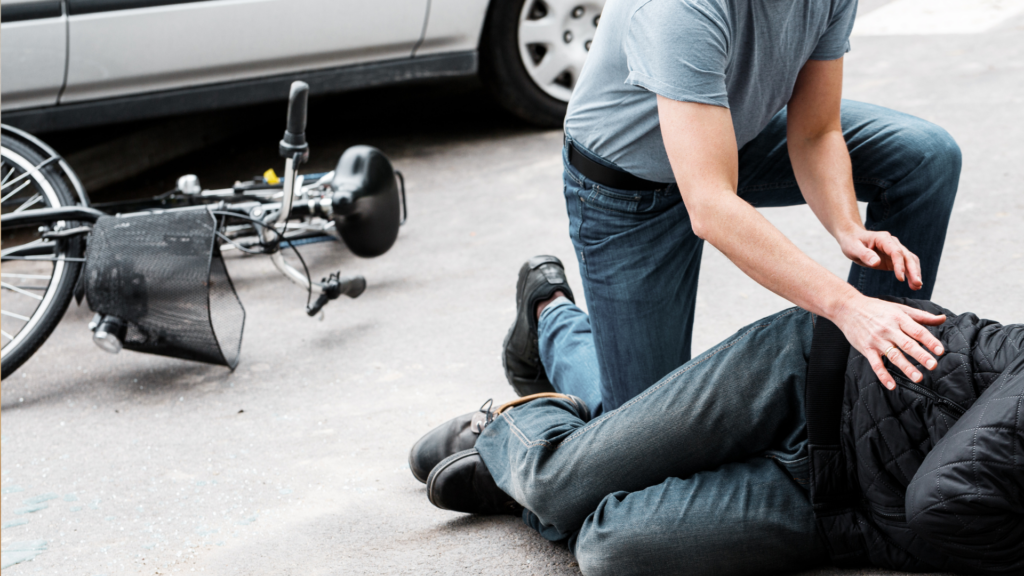 a motorist checking on a pedestrian that they hit